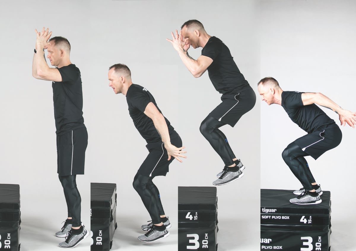 Podwójny kontakt obunóż wertykalnie wyskok na box