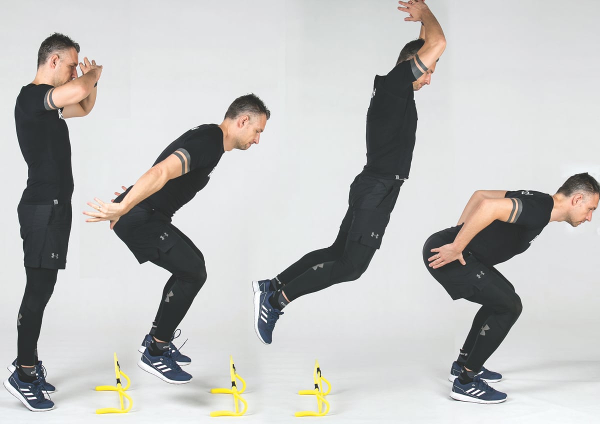 Podwójny kontakt obunóż wertykalnie wyskok przez płotek