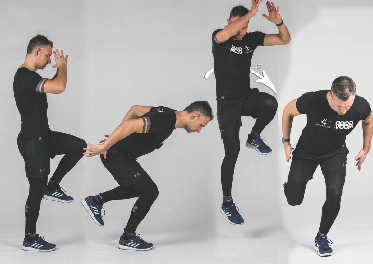 Bocznie – horyzontalnie 45º przeskok z zamachem