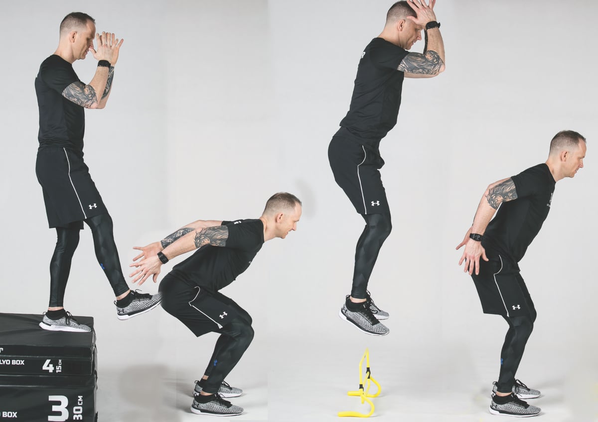 Zeskok z boxa obunóż i wyskok przez płotek